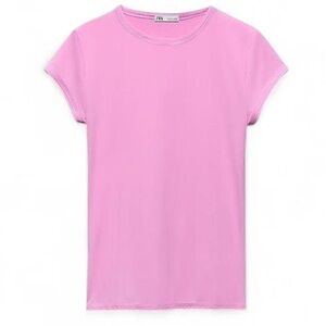 Zara Pink Slim Fit Short Sleeve Crew Neck T-Shirt Small